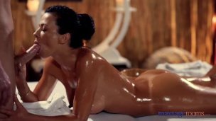 Massage Rooms erotic sex on oily tanned skin brunette